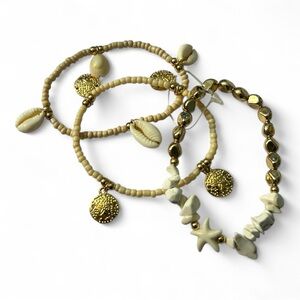 Cowrie shell - Gold and Cream Bohemian Charm Bracelets